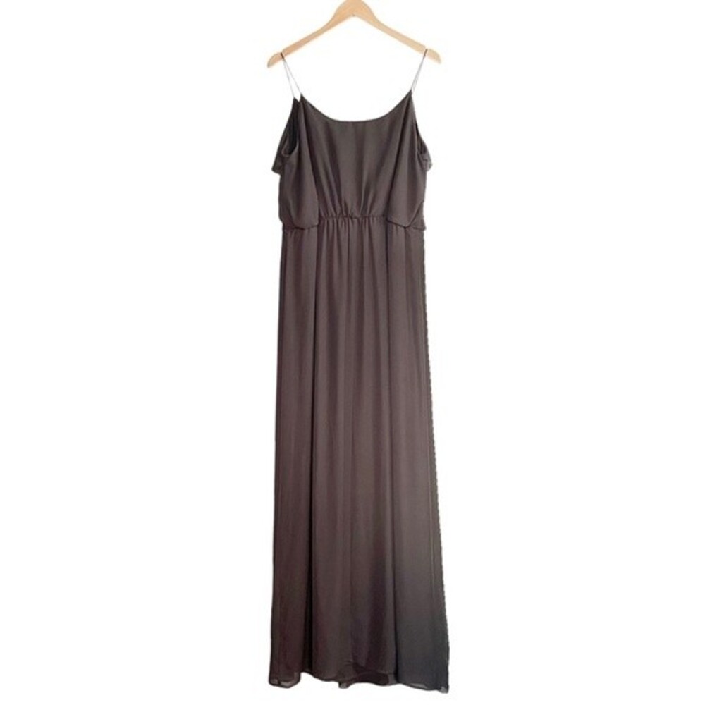 Nouvelle Amsale Drew Gray Chiffon Ruffle Wrap Spaghetti Strap Slip Dress Size XL - Picture 4 of 14